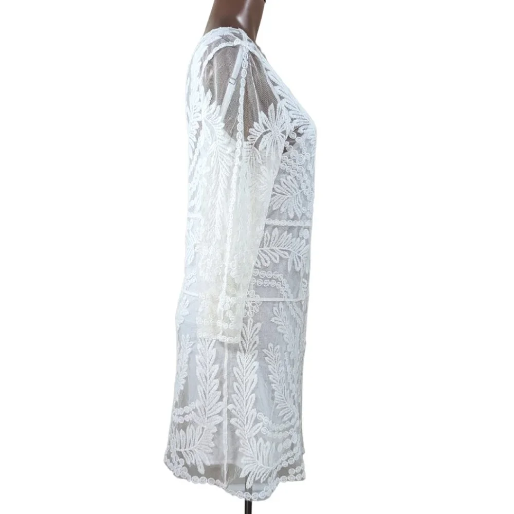 Forever 21 🌹 White Lace Long Sleeve Dress - Sz Medium - Picture 4 of 12